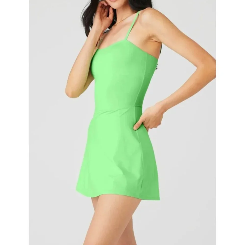 Alo Courtside Tennis Dress Ultramint Neon Green Padded A-Line Skater Skort L